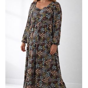 Curve Bustier Neckline Long Sleeve Midi Dress