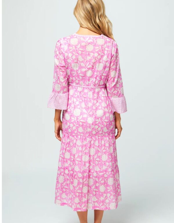Aspiga Hayden Organic Cotton Midi Dress in Ornate Flower Pink/White ...
