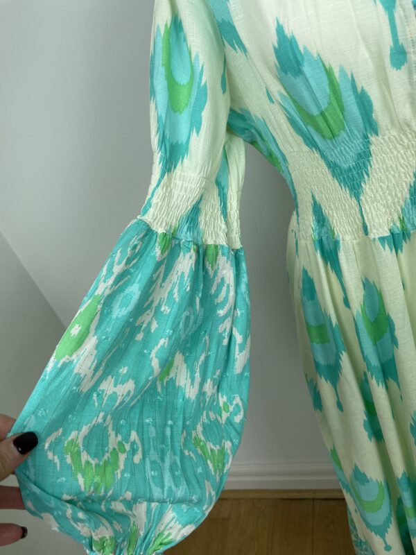 Aqua Print Long Sleeved Midi Dress