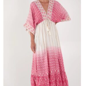 Embroidered Double V-Neck Maxi Dress in Pink