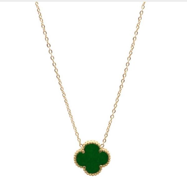 Double Sided Clover Necklace in Green & Gold