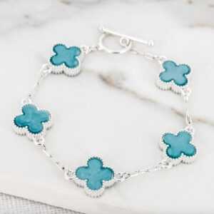 Envy Silver and Turquoise Fleur T-Bar Bracelet