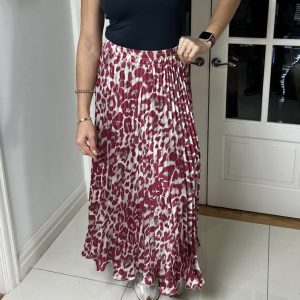 Silky Pleated Leopard Skirt