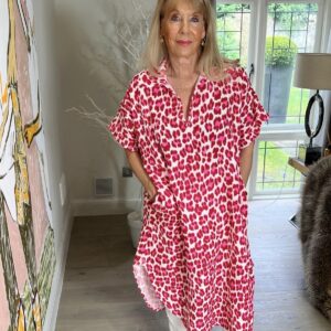 Pink Leopard Print Shirt Dress