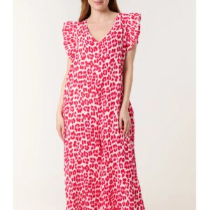 Frill Sleeve Animal Cheesecloth Jumpsuit