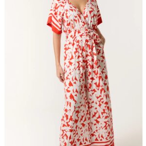Tropical Floral Wide-Leg Wrap Jumpsuit