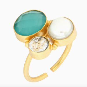 Ashiana Florence Ring Aqua & Pearl