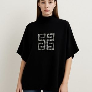 Metallic Slogan High Neck Short Sleeved Jumper