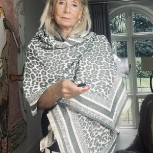 Grey Leopard Print Large Scarf / Shawl