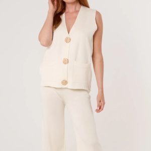 Gold Button Vest and Trouser Knit Set