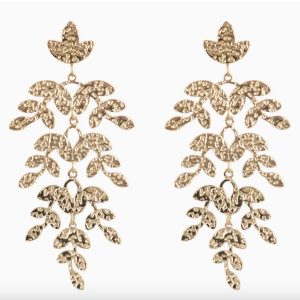 White Leaf Textured Branches Earring in Gold