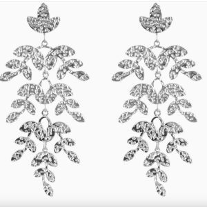 White Leaf Textured Branches Earring in Silver