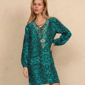 Sophia Alexia Leopard Lagoon Maldives Beaded Kaftan