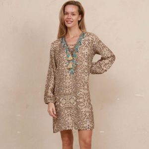 Sophia Alexia Leopard Sands Maldives Beaded Kaftan