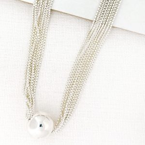 Envy Short Silver Multi Chain Necklace with Ball Pendant