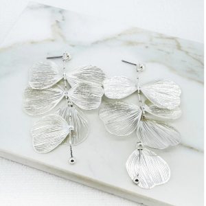 Envy Long Silver Petal Design Earring