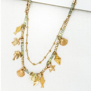 Envy Short Gold Chain and Bead Double Layered Necklace