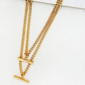 Envy Short Gold Double Layer T-Bar Necklace