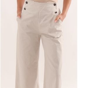 Cotton Stretch Button Pocket Wide Leg Trousers