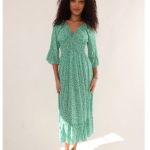 Ditsy Floral Shirred Waist Midi Dress