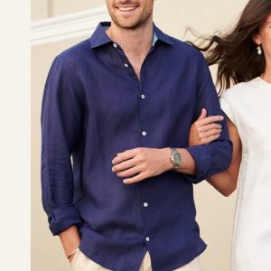 Aspiga Men's Premium Linen Shirt in Navy