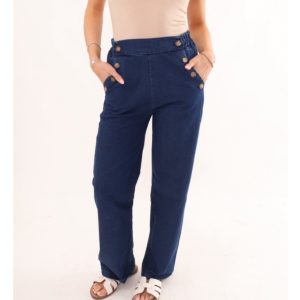 Denim Wash Button Pocket Cotton Trouser