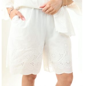 Floral Anglaise Trim White Cotton Shorts