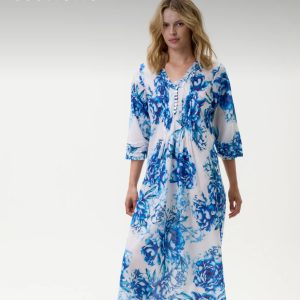 One Season Long Poppy Kefalonia Cotton Dress - Blue Roses
