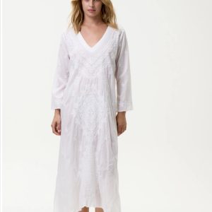 One Season Long Goa Cotton Embroidery Dress - White