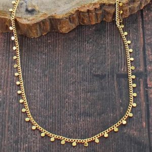 Short Delicate Gold Plated Disc Necklace