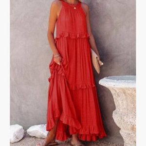 Orange Beach Maxi Dress with Ruffle Hem