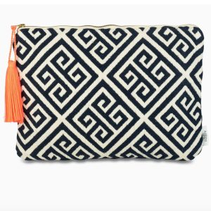 Ashiana Laptop Case/Clutch Bag - Navy Greek Pattern