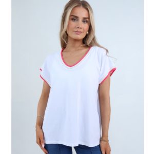 Contrast Trim V-Neck Tee Shirt