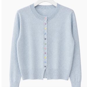 Fine Knit Cable Knit Cardigan with Multi Button in Blue