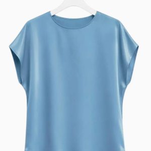Satin Boxy T-Shirt Top in Lake Blue