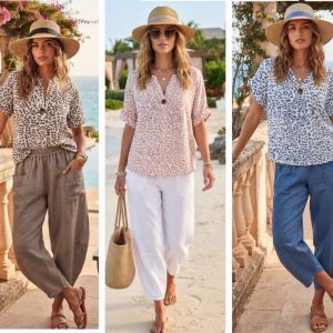 100% Linen Barrel Trousers with Pockets