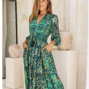 Sophia Alexia Emerald Leopard St Tropez Maxi Dress