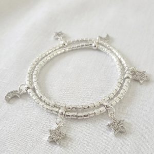 Envy Silver Wraparound Stretch Bracelet with Diamante