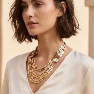 Envy Short Multi Layered Gold Hammered Disc Necklace