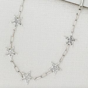 Envy Short Silver Necklace with Diamante Star Detail
