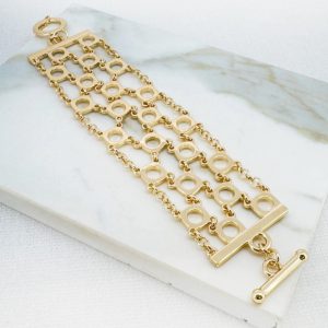 Envy Gold Wide Cuff Bracelet with Circle and Chain Design