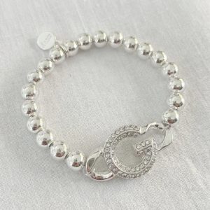 Envy Silver Beaded Elasticted Bracelet with Diamante Design
