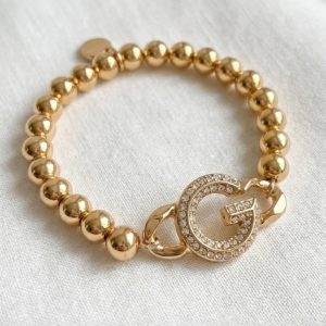 Envy Gold Beaded Elasticted Bracelet with Diamante Design