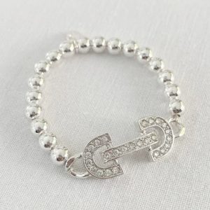 Envy Silver Beaded Elasticted Bracelet with Diamante Horsebit Design