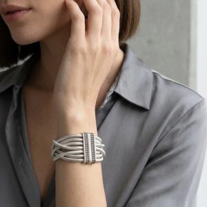 Envy Multi Layered Silver Snake Chain Bracelet with Diamante