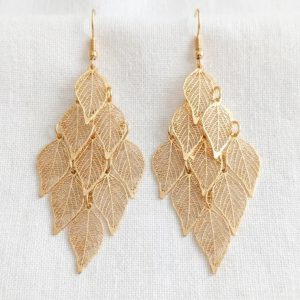 Envy Long Gold Leaf Design Earring