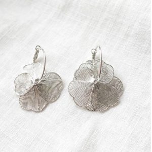 Envy Long Silver Petal Design Earring