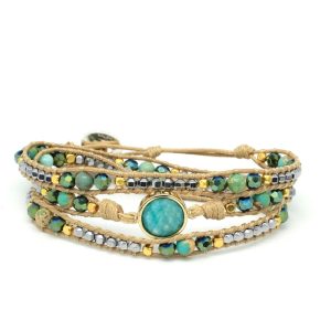 Boho Betty America Teal Amazonite Gemstone Wrap Bracelet