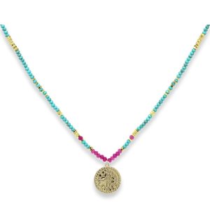 Boho Betty Odin Turquoise and Pink Necklace